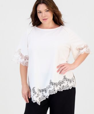 Блузка Anne Klein Plus Size с кружевом и асимметричным подолом