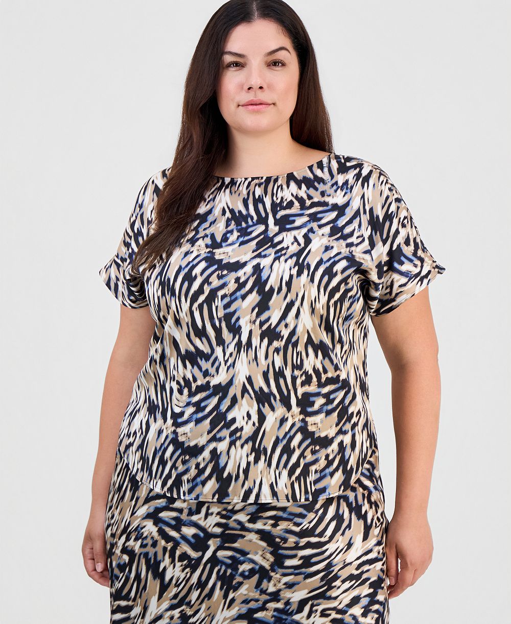 Топ Anne Klein Plus Size Boat-Neck Short-Sleeve
