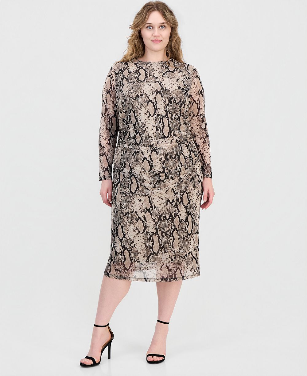 Женское миди платье Anne Klein Plus Size Snake-Print Mesh