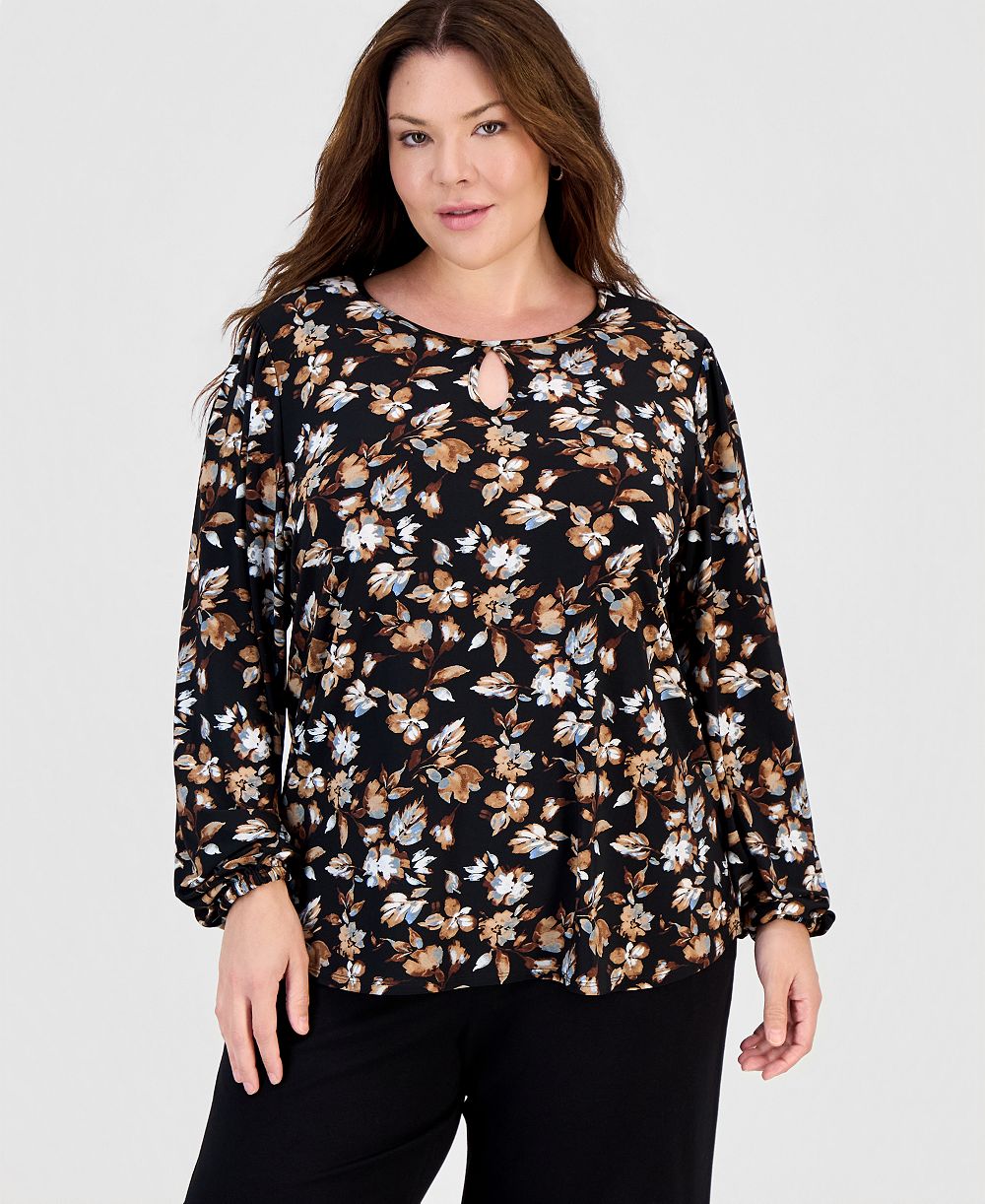 Трикотажный топ Anne Klein Essentials Plus Size Keyhole-Neck Long-Sleeve