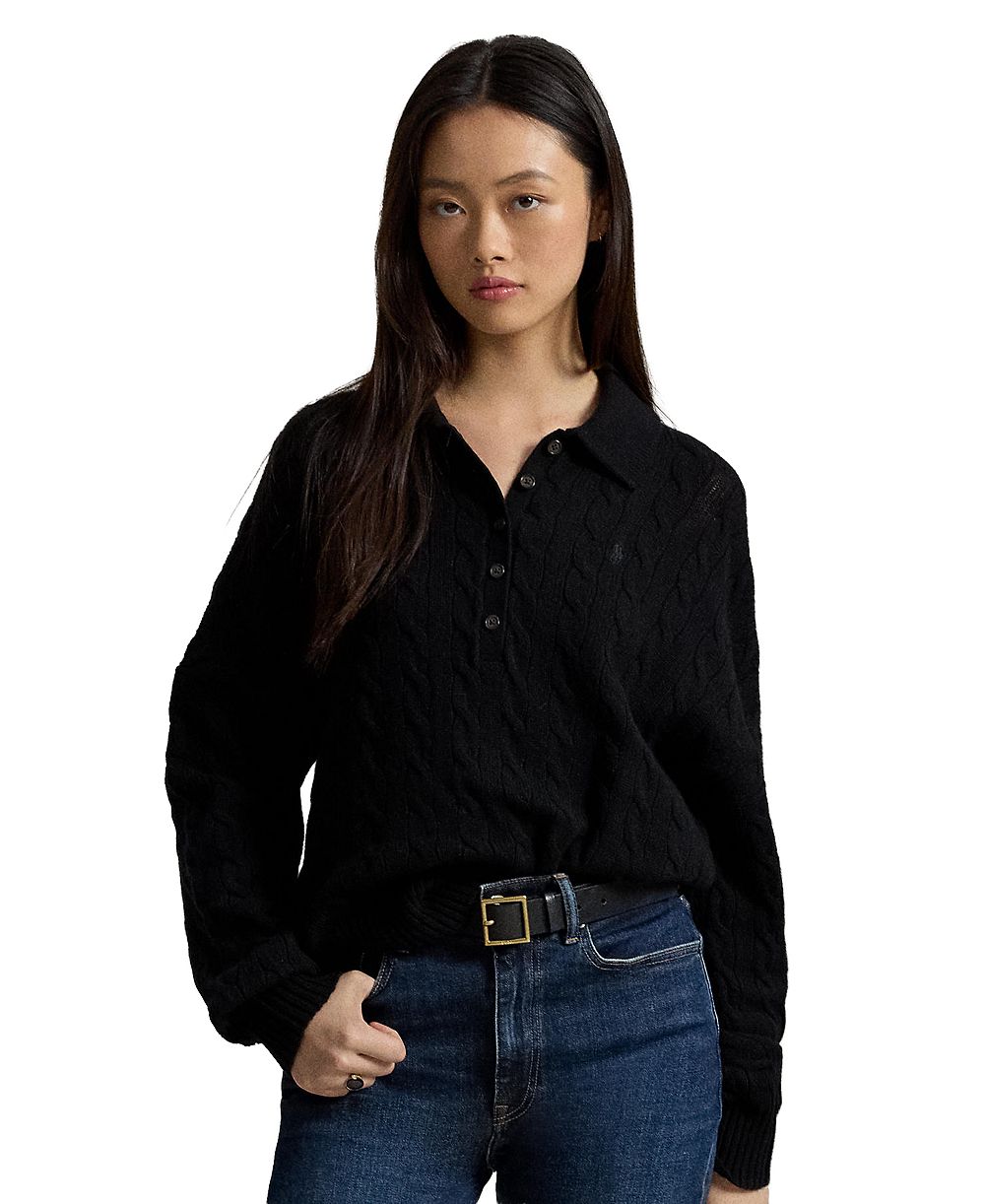 Polo Ralph Lauren Women's Cable-Knit Wool-Cashmere Polo-Collar Sweater