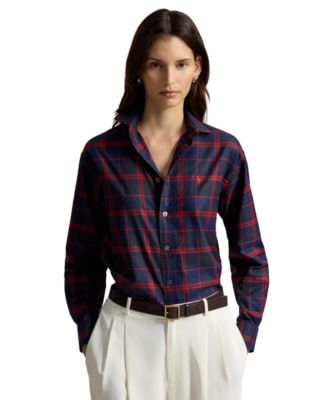 Женская рубашка Polo Ralph Lauren из хлопкового твида в клетку, свободного кроя