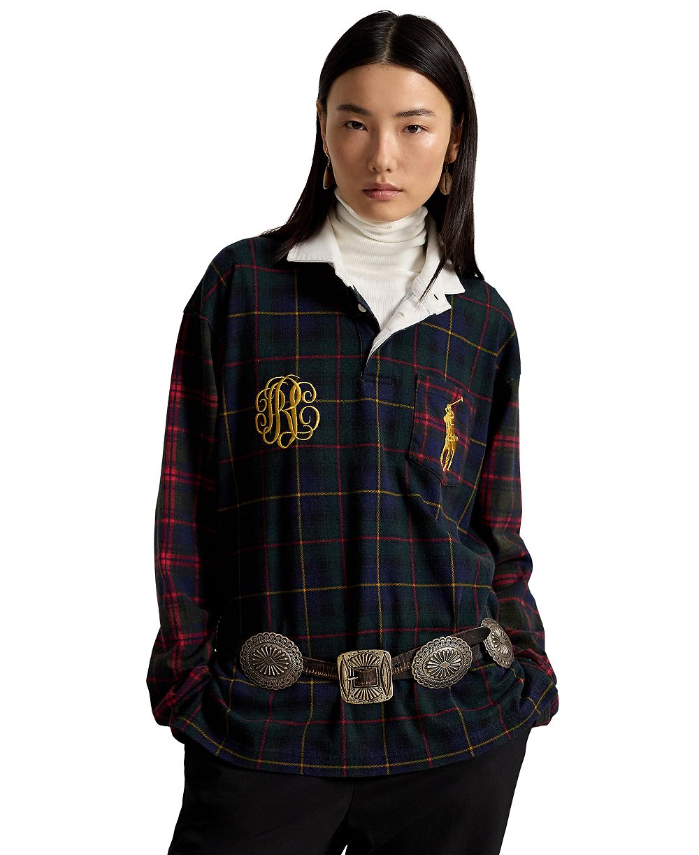 Polo Ralph Lauren Women's Long-Sleeve Rugby Collar Plaid Rugby Jersey