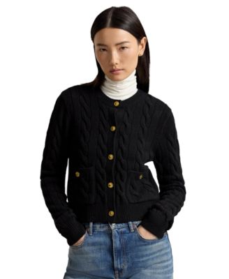 Женский укороченный кардиган Polo Ralph Lauren из шерсти и кашемира с косичкой