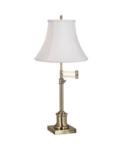 360 Lighting Traditional Swing Arm Desk Table Lamp Adjustable Height 36" Tall Antique Brass Imperial Fabric Bell Shade Living Room