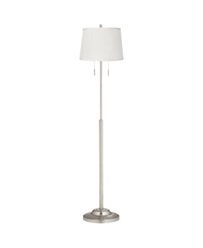 360 Lighting Abba Modern Floor Lamp Standing 66" Tall Brushed Nickel Fabric Tapered Drum Shade for Living Room Bedroom Office House Home