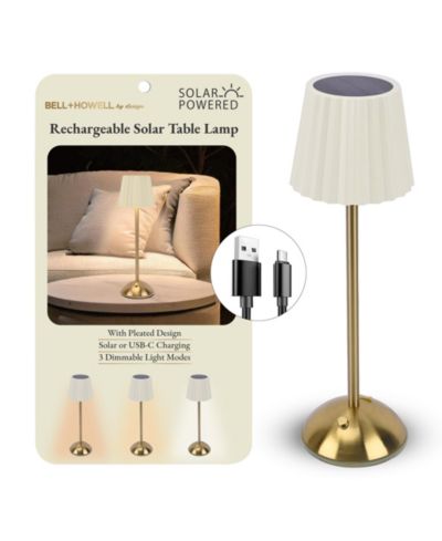 Bell + Howell Rechargeable Solar Wide Pleated Design Portable Indoor Outdoor LED Dimmable Modes Table Lamp