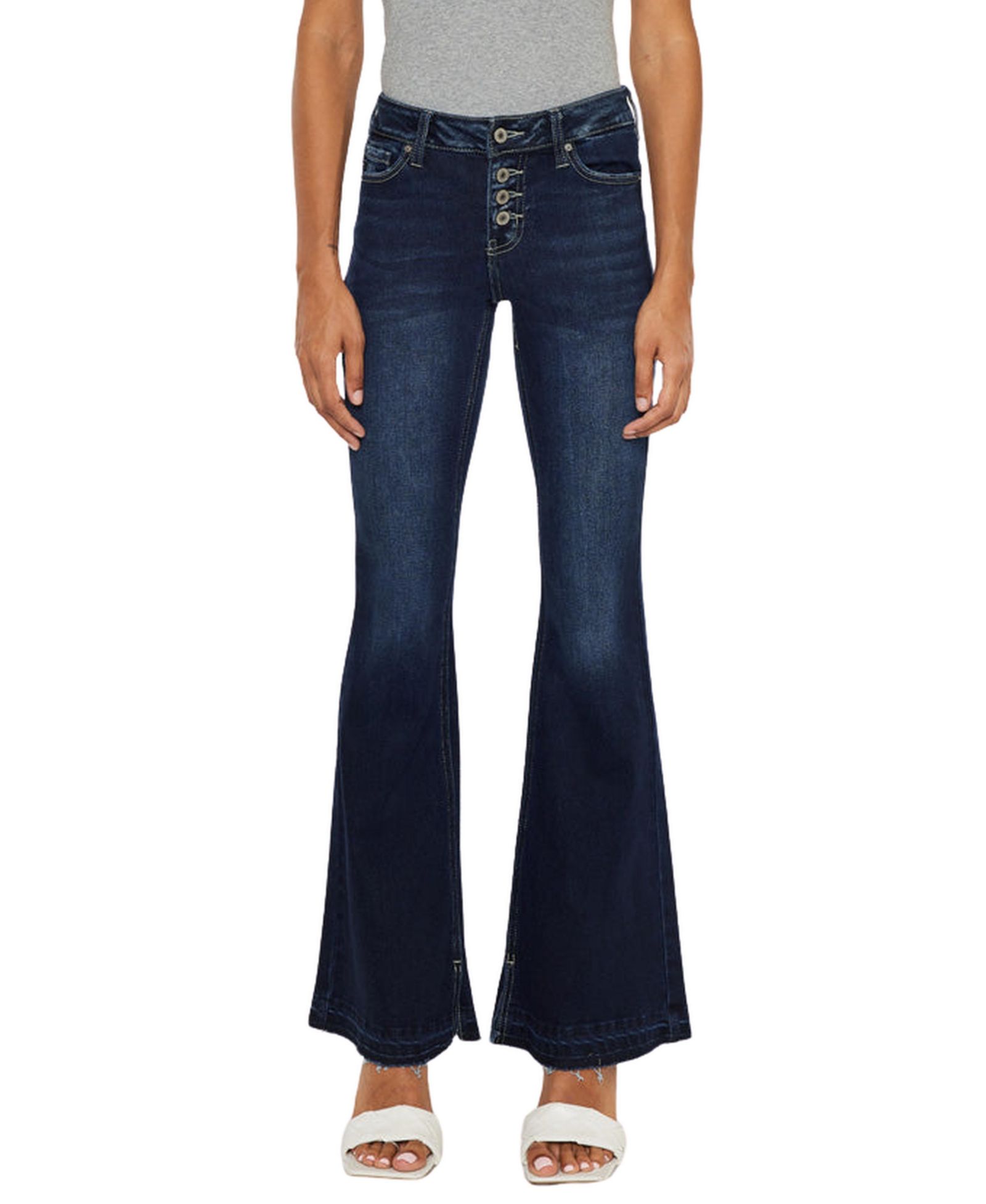 KanCan Women's Lurice Mid Rise Flare Jeans