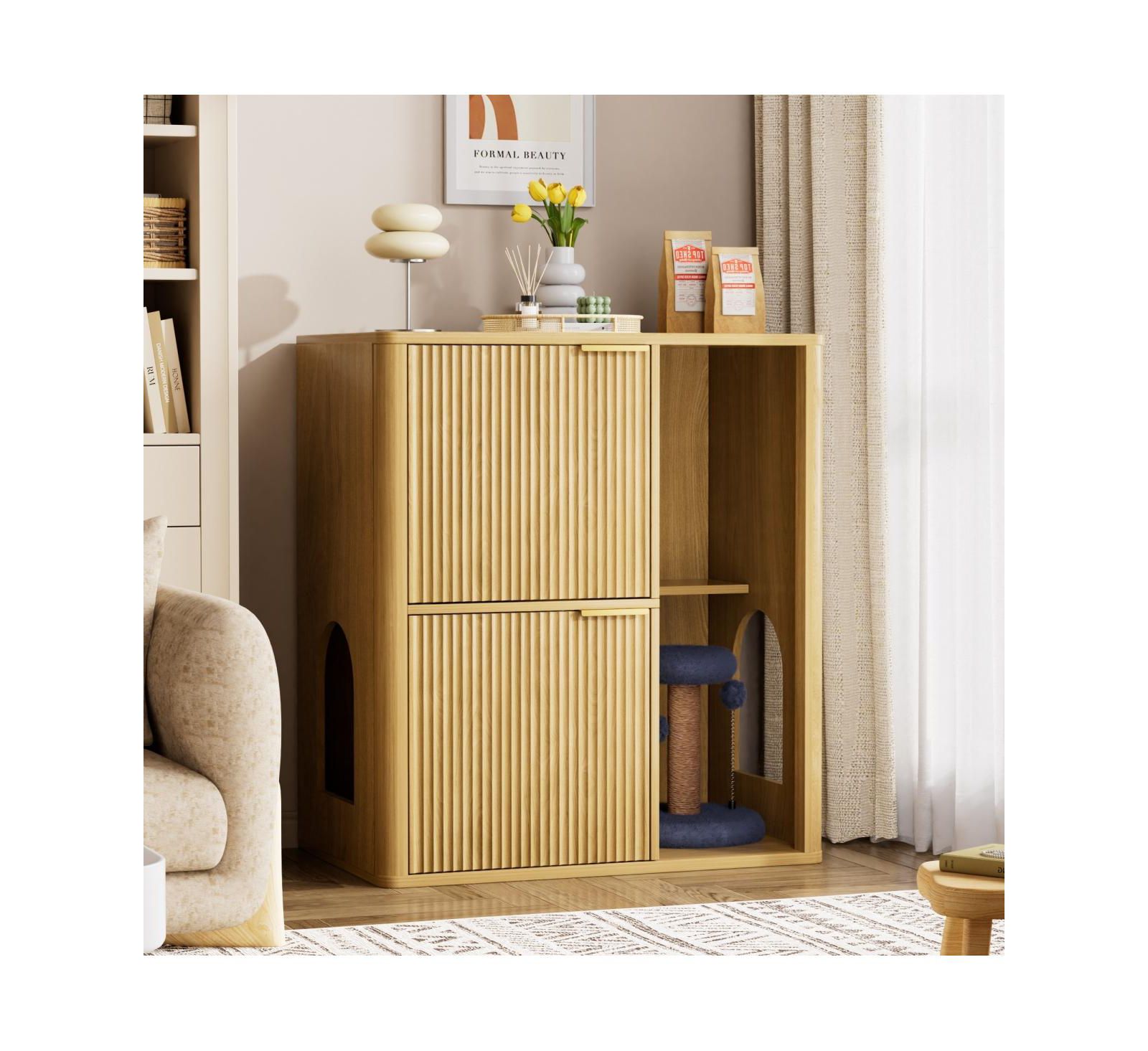 Кошачий домик Streamdale Furniture 31.5" Light Wood с когтеточкой и полками для хранения