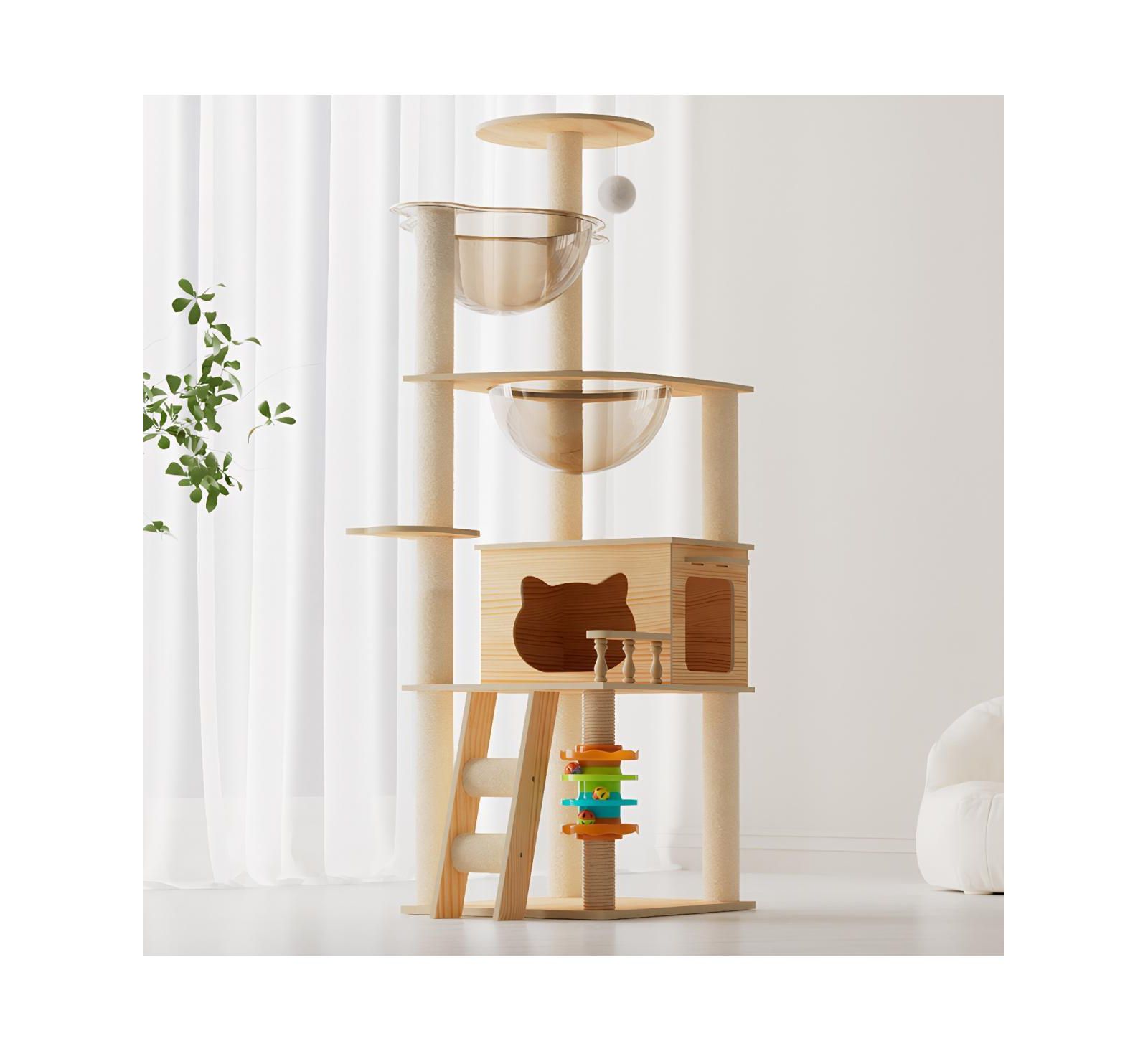 Кошачий комплекс Streamdale Furniture 59" Modern Wood с когтеточками из сизаля и акриловым гамаком