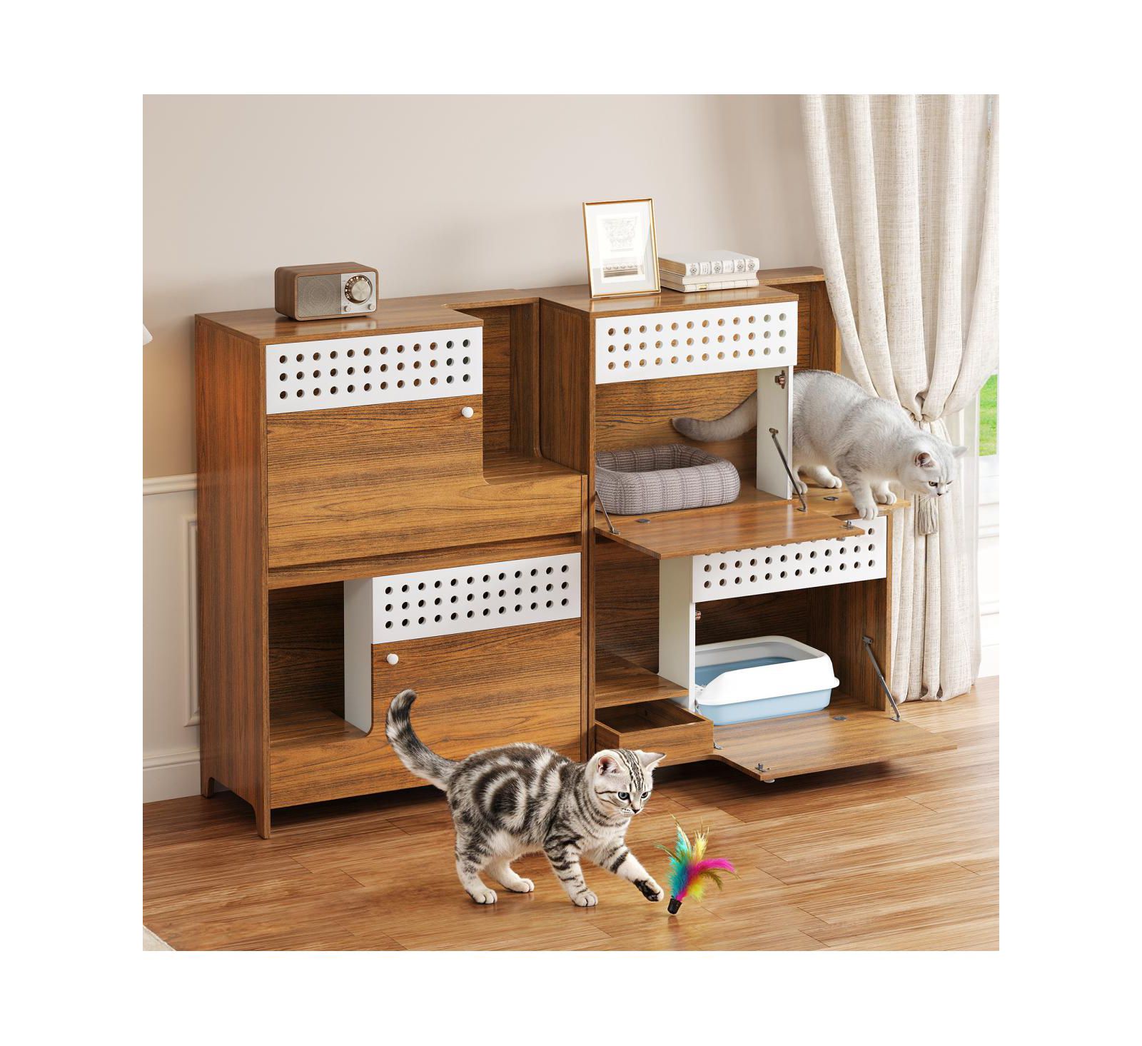 Современный лоток для кошек 2-в-1 Streamdale Furniture и приставной столик