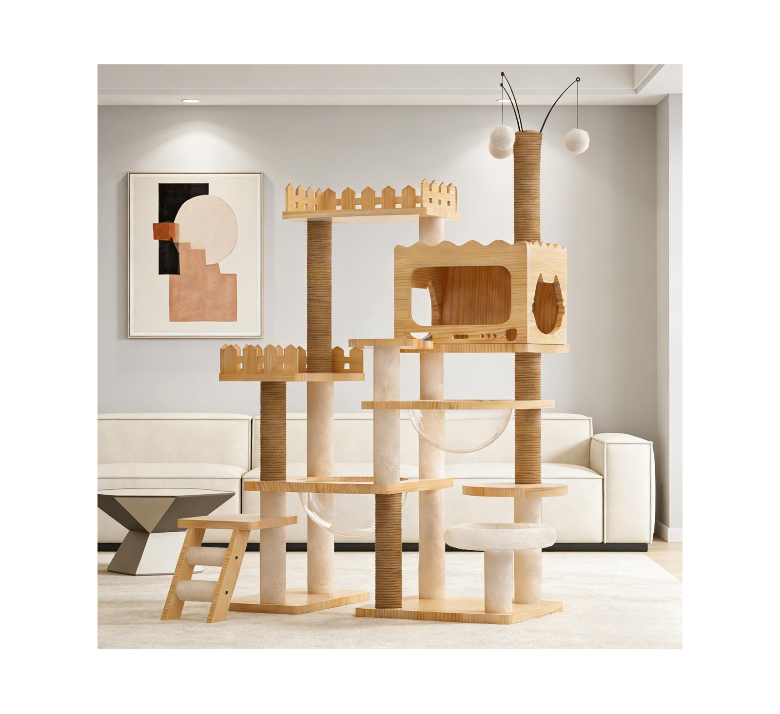 Деревянное игровое дерево для кошек Streamdale Furniture с гамаком из акрила