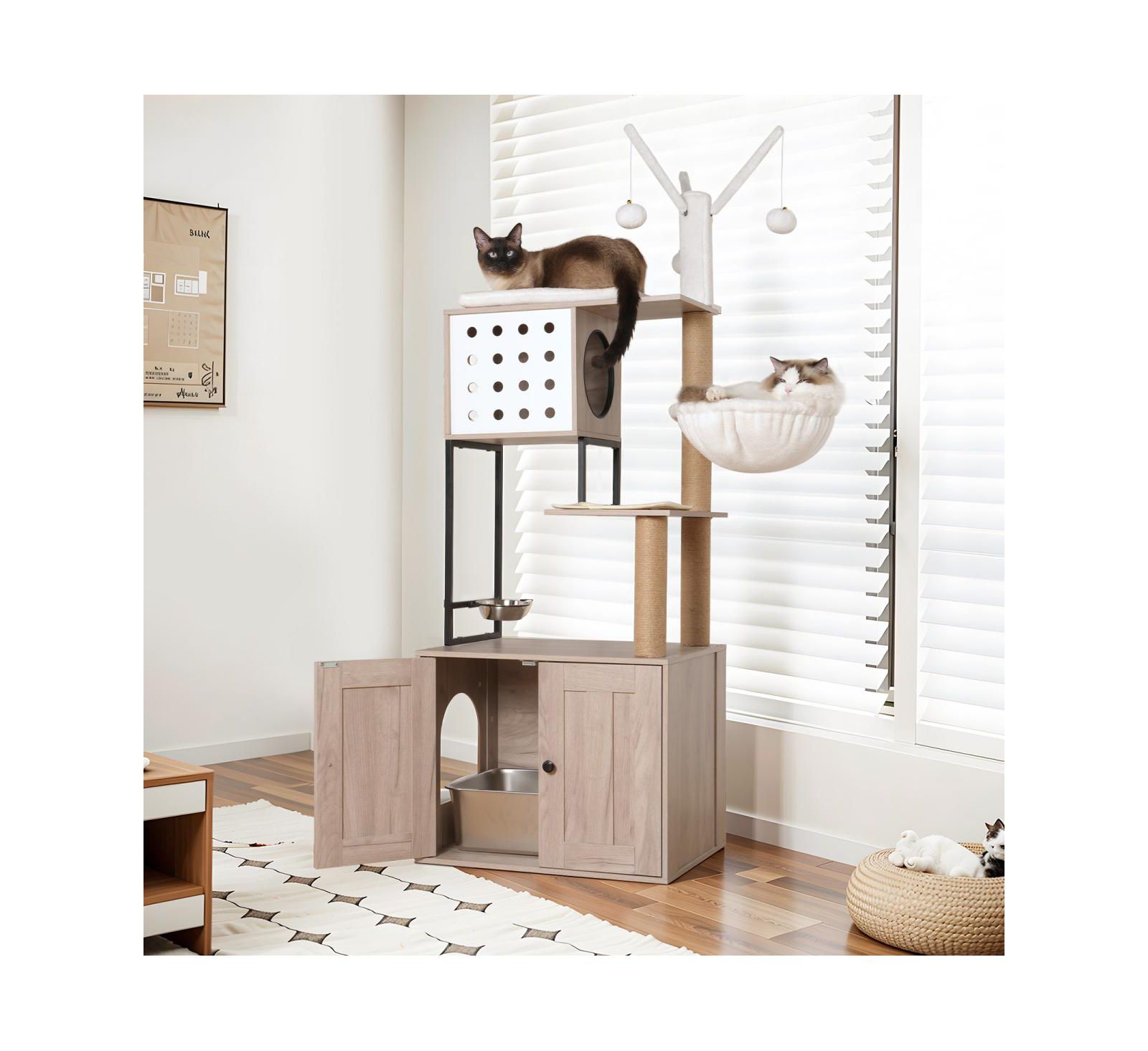 Streamdale Furniture Modern Cat Tree with Litter Box Enclosure and Scratching Posts