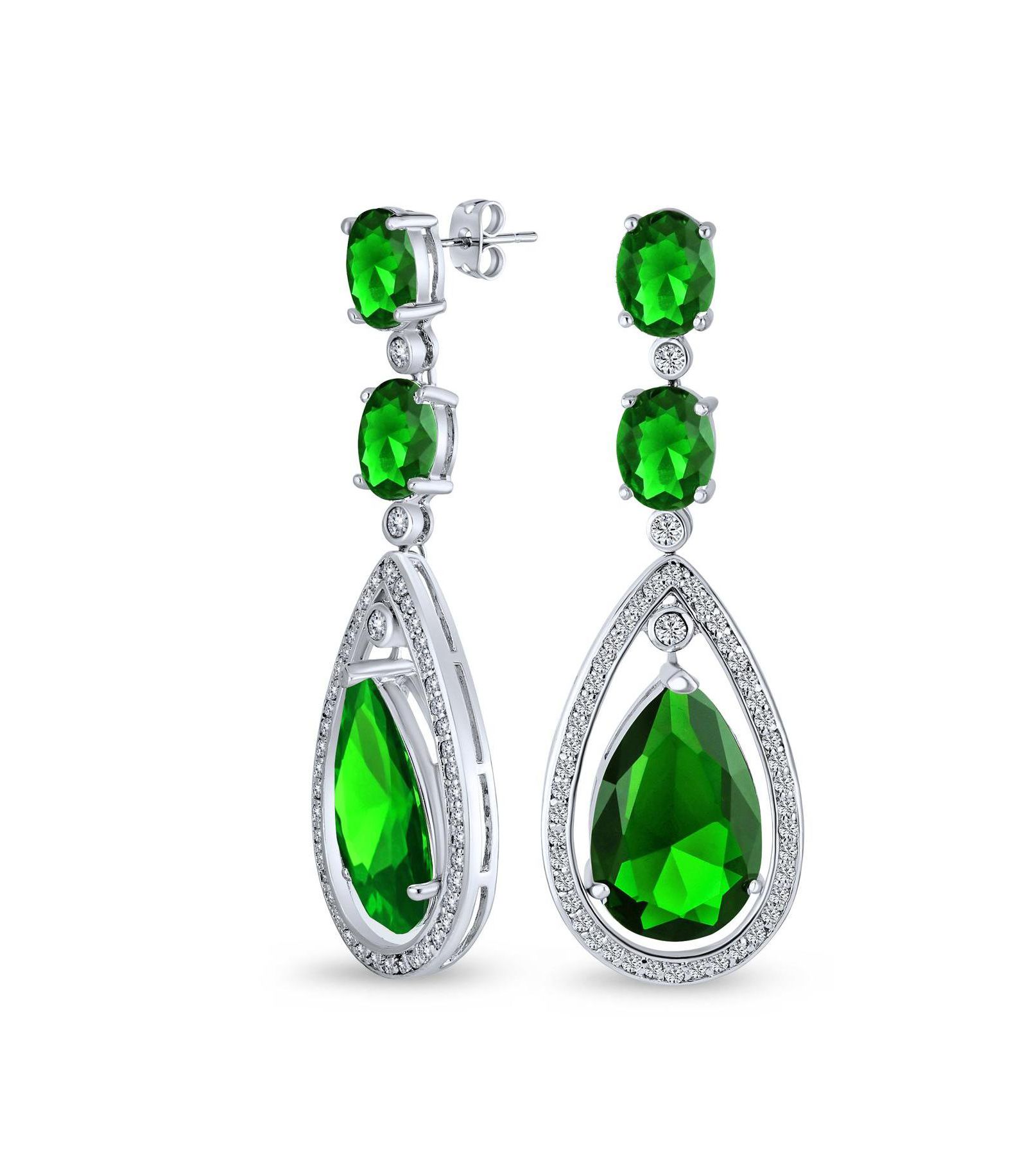 Bling Jewelry Серьги-люстры с крупными камнями CZ Teardrop