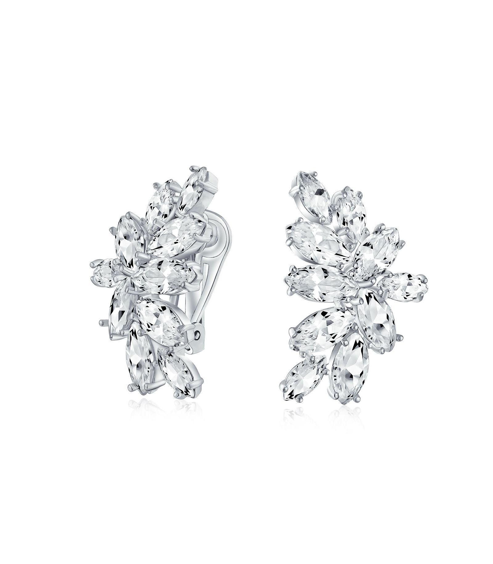 Серьги-клипсы Bling Jewelry с белыми листьями из кубического циркония