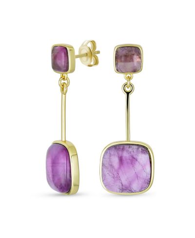 Серьги Bling Jewelry с фиолетовым аметистом и геометрическими вставками, позолоченные
