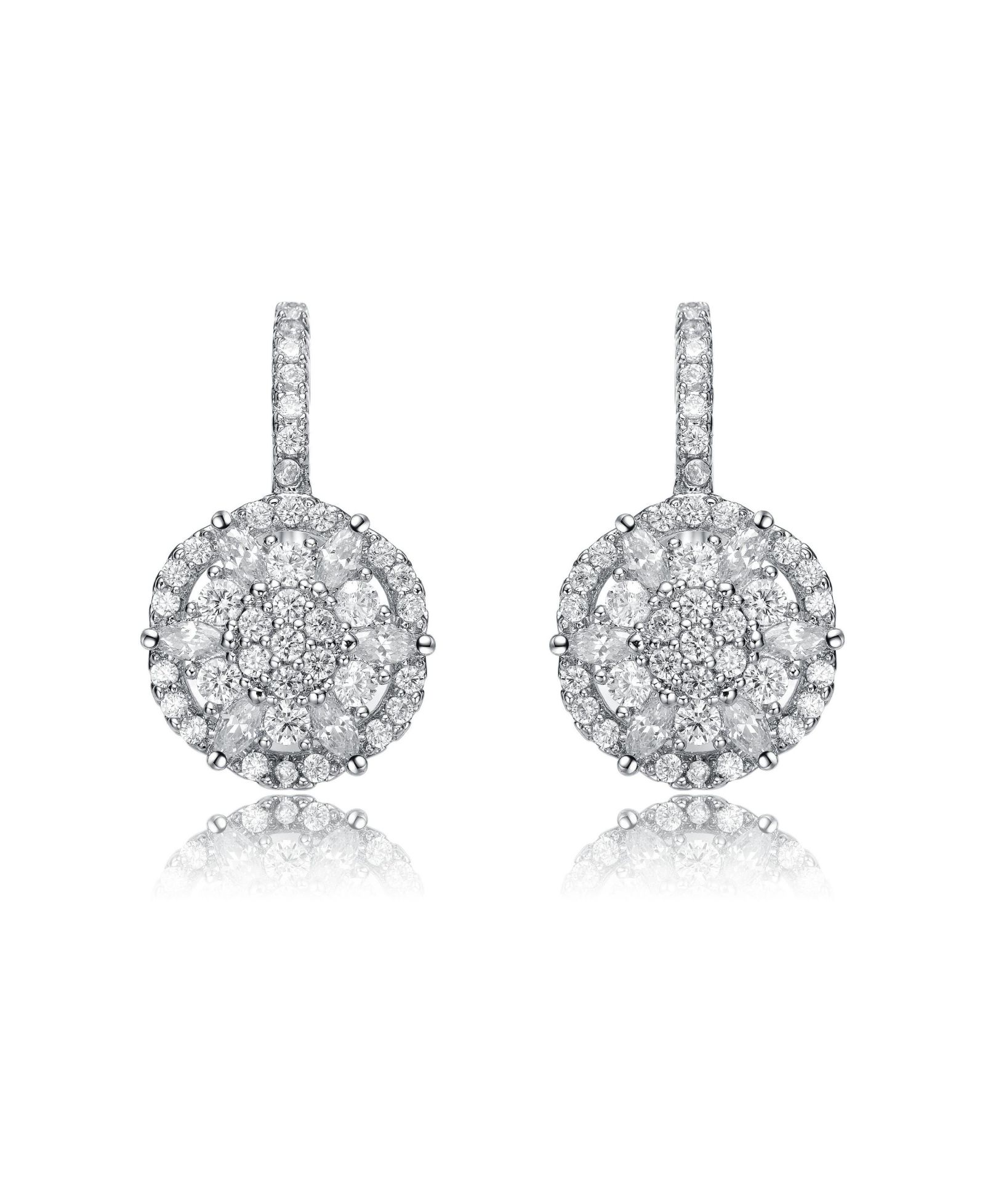 Серьги Rachel Glauber White Gold Plated CZ Flower Cluster Halo Dangle
