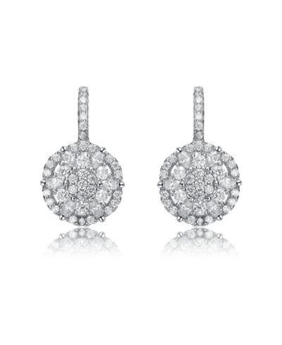 Rachel Glauber White Gold Plated CZ Flower Cluster Halo Dangle Earrings