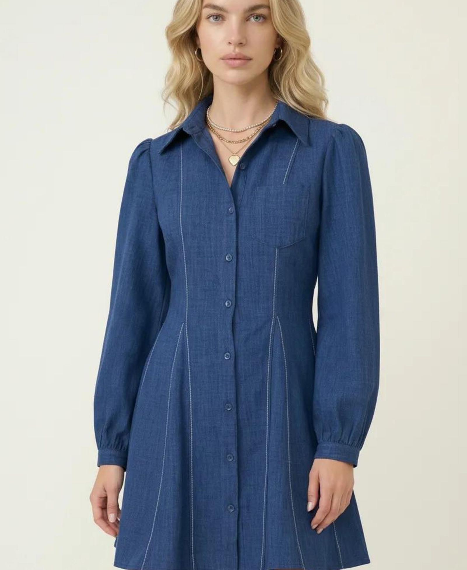 Женская джинсовая рубашка Modenaire Long-Sleeve Contrast-Stitch