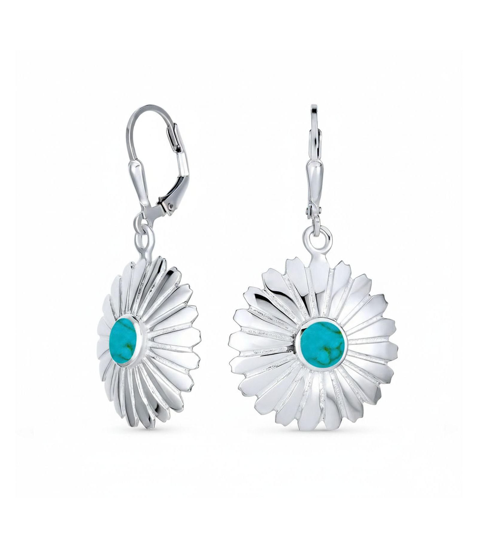 Серьги Bling Jewelry Western Style Natural Turquoise Dangle Flower Medallion 925 Sterling Silver Leverback