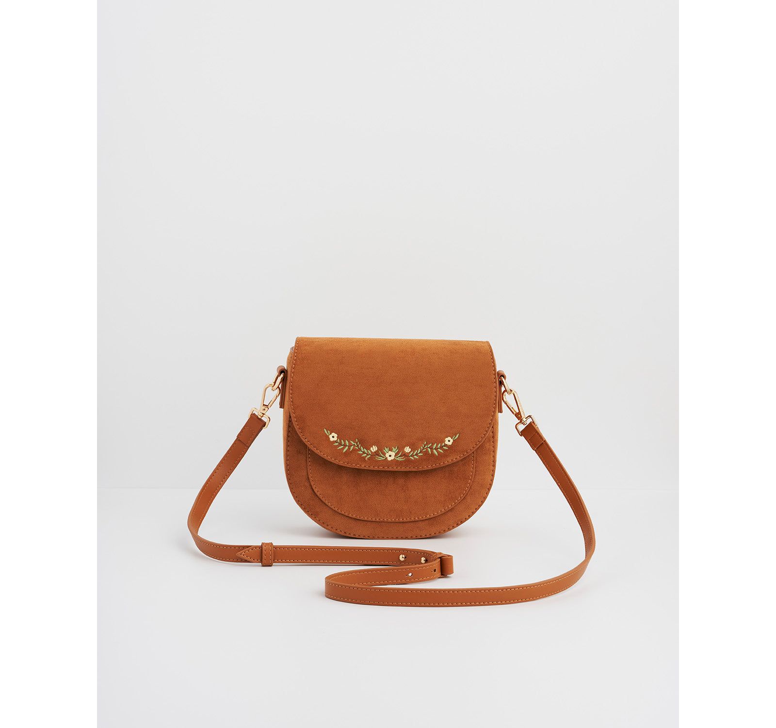 Женская Сумка Fable England Floral Faux Suede Embroidered Saddle Bag
