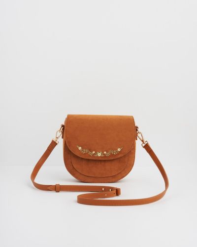 Женская Сумка Fable England Floral Faux Suede Embroidered Saddle Bag