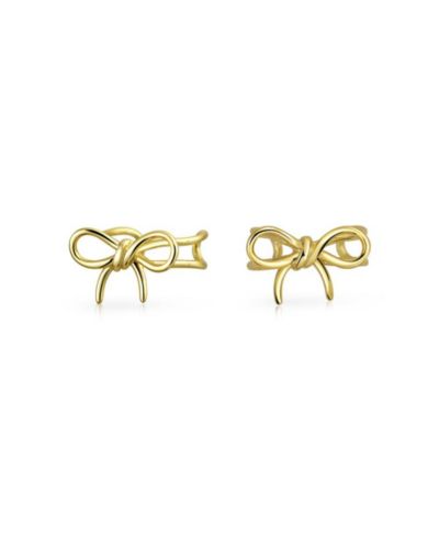 Bling Jewelry Dainty Ribbon Ear Cuff Bow Cartilage Wrap Earrings Non-Pierced Gold Plated .925 Sterling Silver