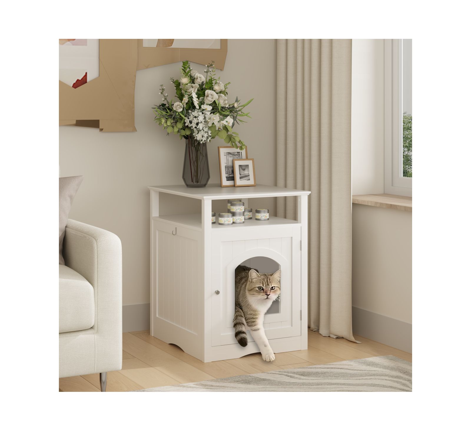 Деревянный закрытый лоток для кошачьего туалета Streamdale Furniture с полкой