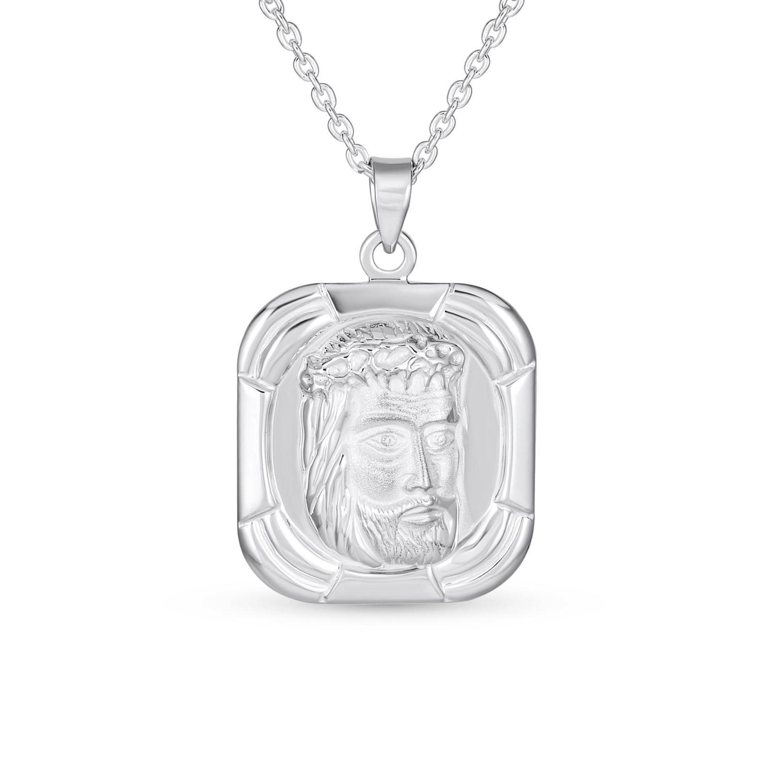 Подвеска Bling Jewelry Religious Face of Jesus Medallion Dog Tag из стерлингового серебра