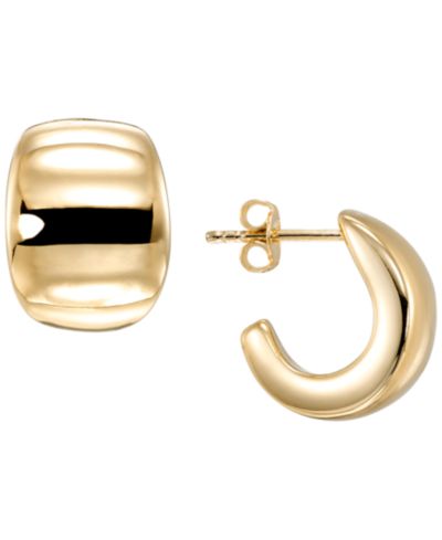 Italian Gold J Polish Post Hoop Earrings in 10k Yellow Gold