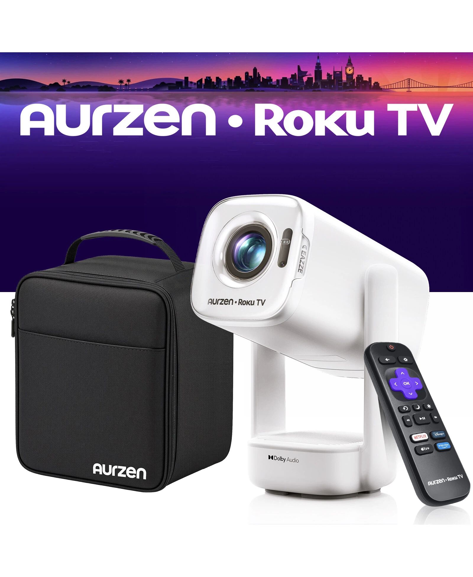 Aurzen EAZZE D1R Air Native 1080P 300-люмен портативный проектор с встроенным Roku