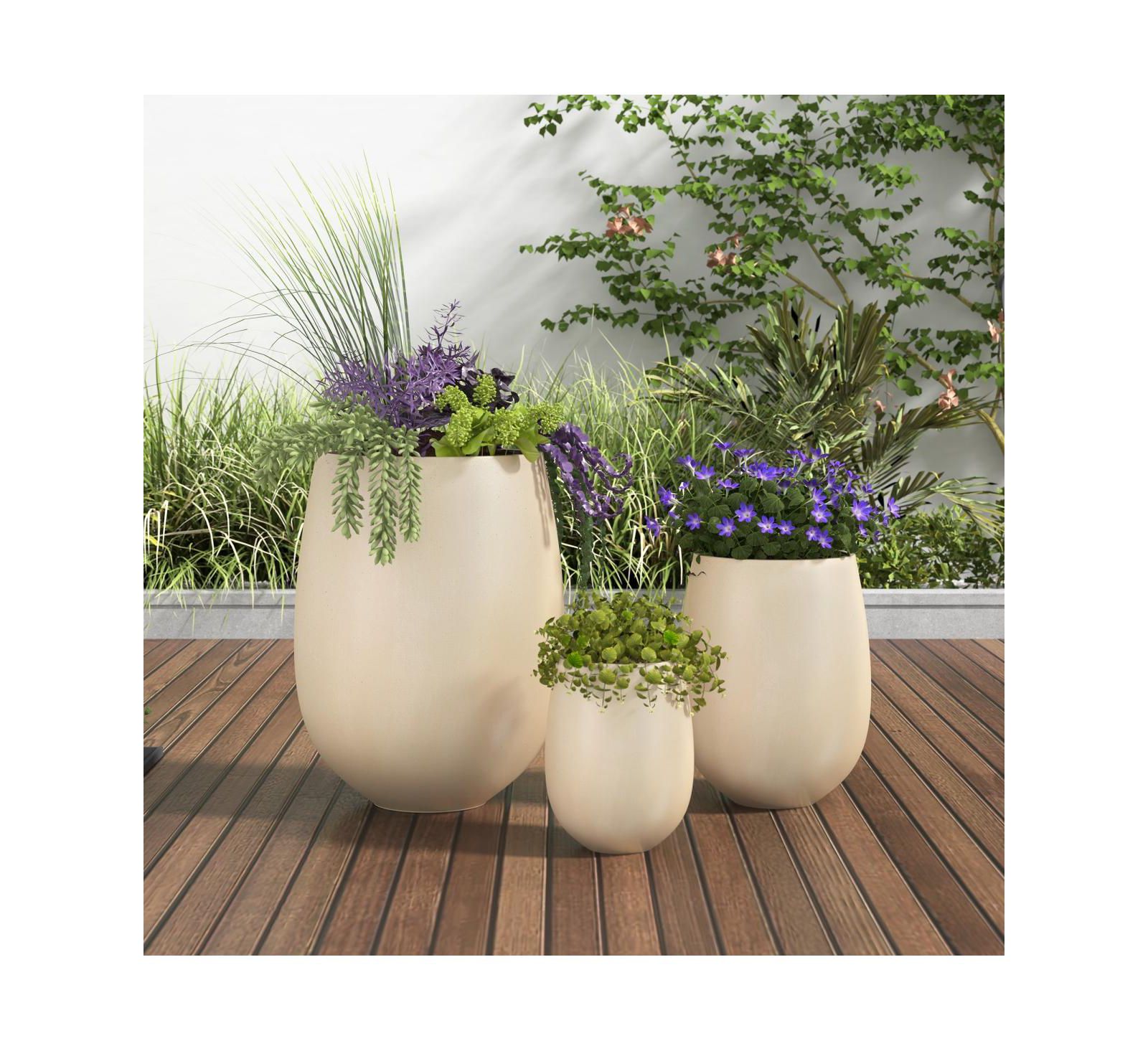 Asagikoiai 3-Piece MGO Planter Set with Drainage Holes, Outdoor Decorative Flower Pots