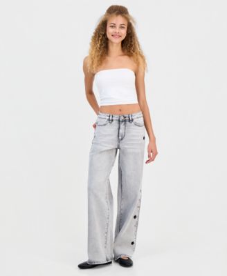 Madden Girl Juniors' Star Stud Mid Rise Wide Leg Jeans