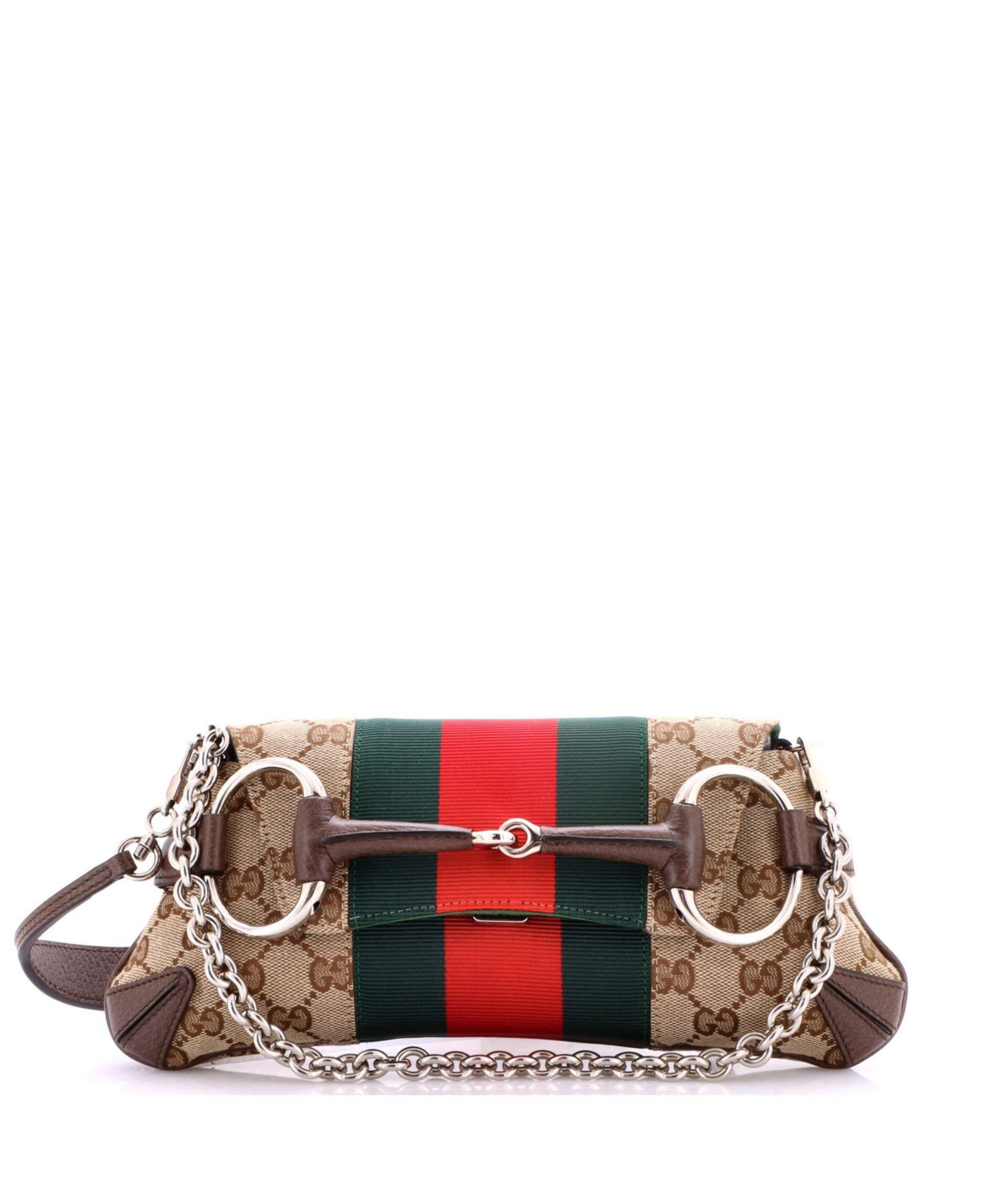 Clutch Pre-Owned Gucci Small Horsebit NM Web Chain GG Canvas