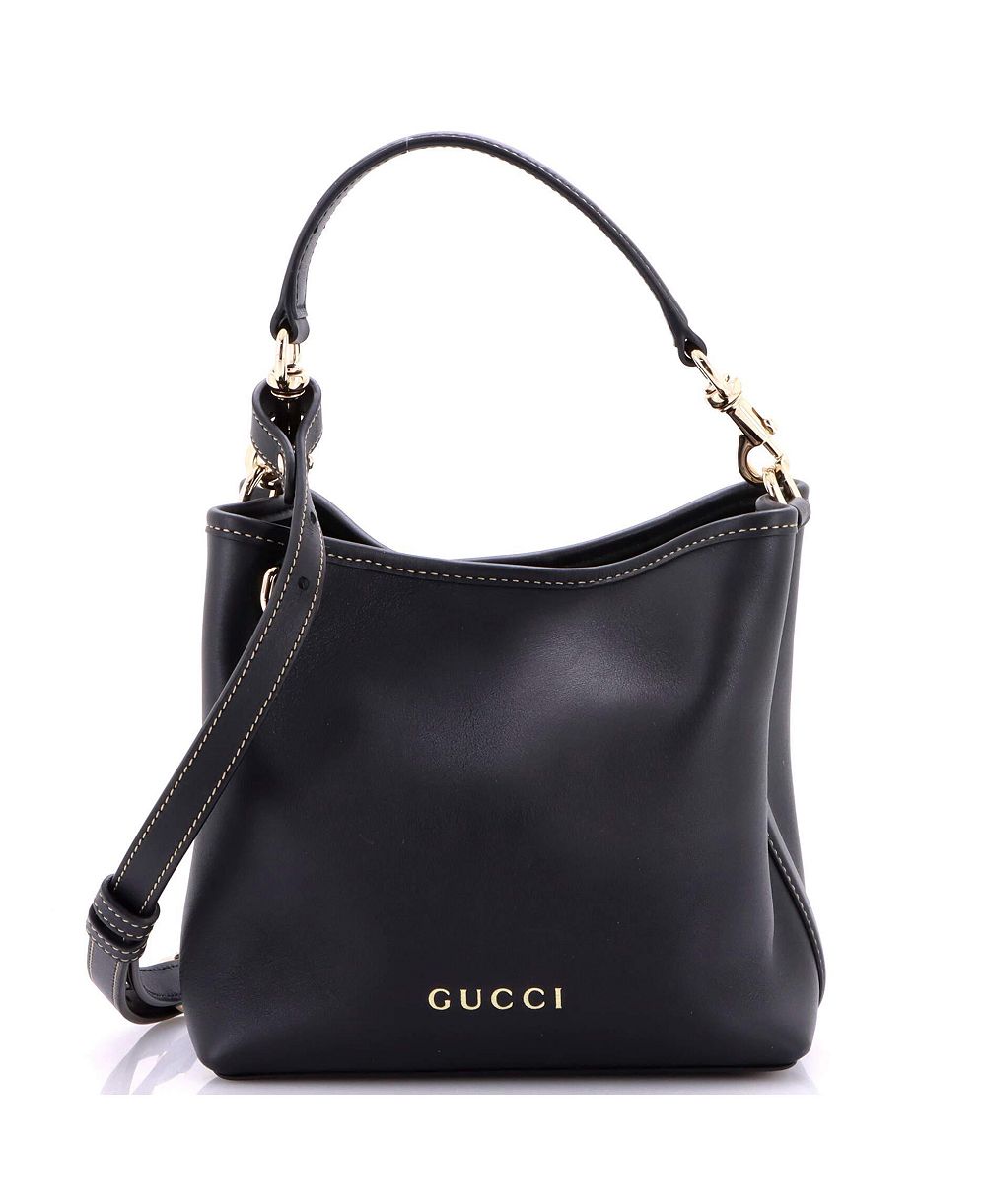 Б/у маленькая сумка-ведро Gucci Small Emblem Bucket Bag из кожи