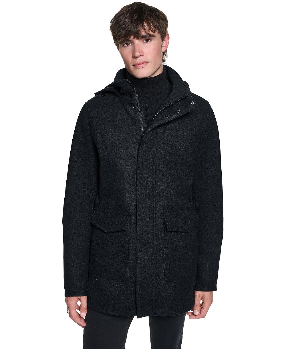 KARL LAGERFELD PARIS Men's Stadium Coat with Patch Pockets