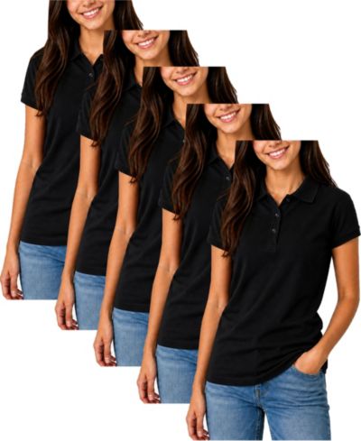 Galaxy By Harvic Women's Short Sleeve School Uniform Pique Polo Shirt-5 Pack