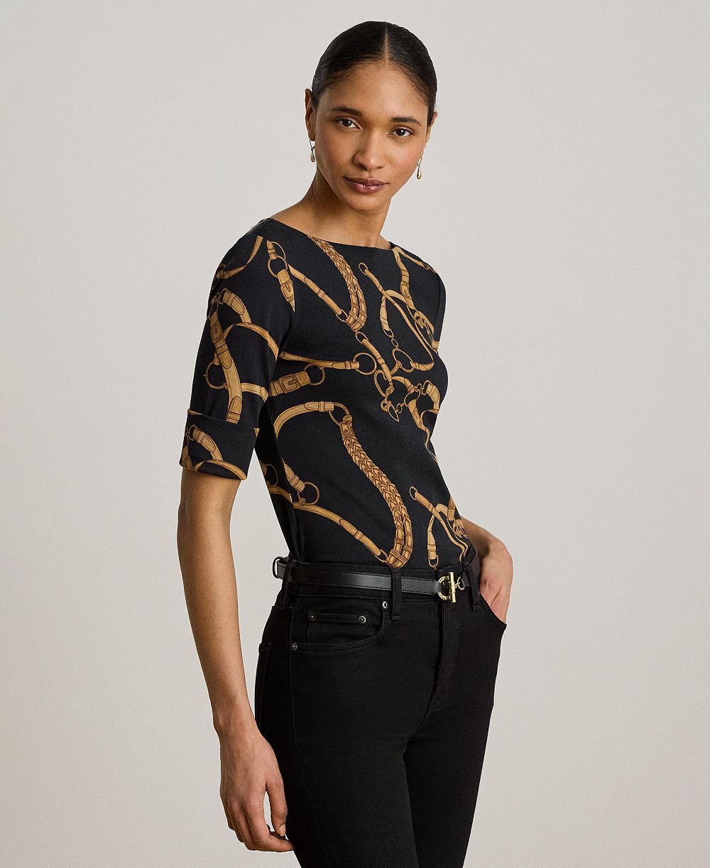 Lauren Ralph Lauren Women's Boat Neck Belting Print T-Shirt