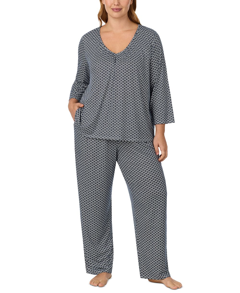 Ellen Tracy Plus Size V-Neck 3/4-Sleeve Top and Long Pants, 2-Piece Set