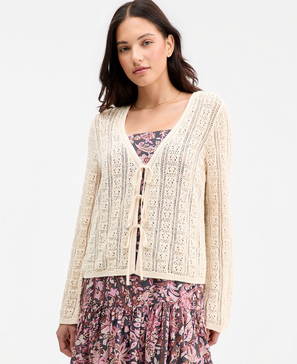 Lucky Brand Women's Cotton Tie-Front Long-Sleeve Cardigan