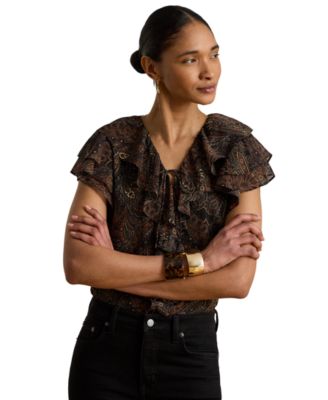 Женская блузка Lauren Ralph Lauren Women's Paisley Ruffle-Trim Georgette