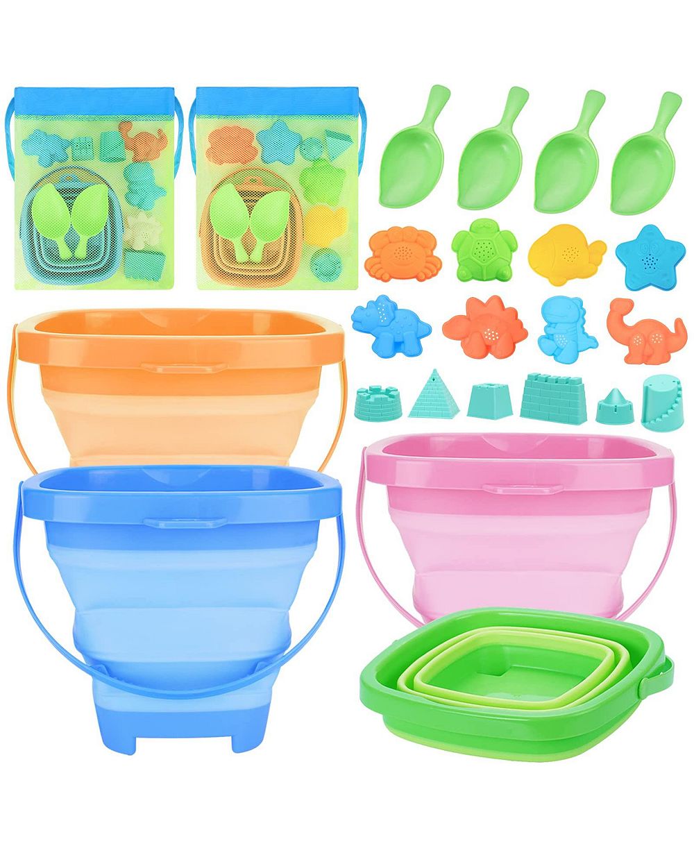 Gnuadz Collapsible Silicone Sand Bucket Set with Mesh Bags, 4 Count, Ages 3-10