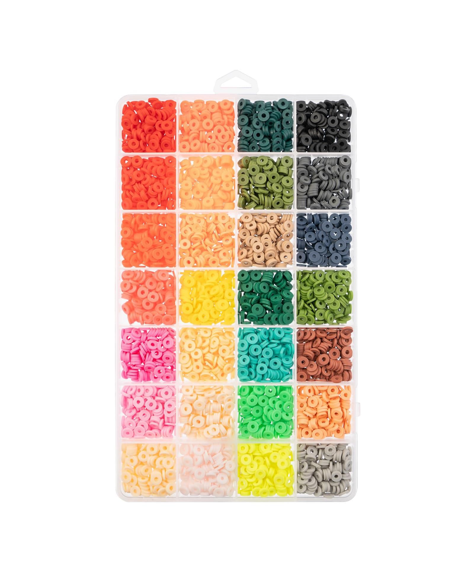 John Bead Assorted Colors Flat Clay Beads, Colorful Round Polymer Clay Bead for DIY Crafts Jewelry Making Bead Box