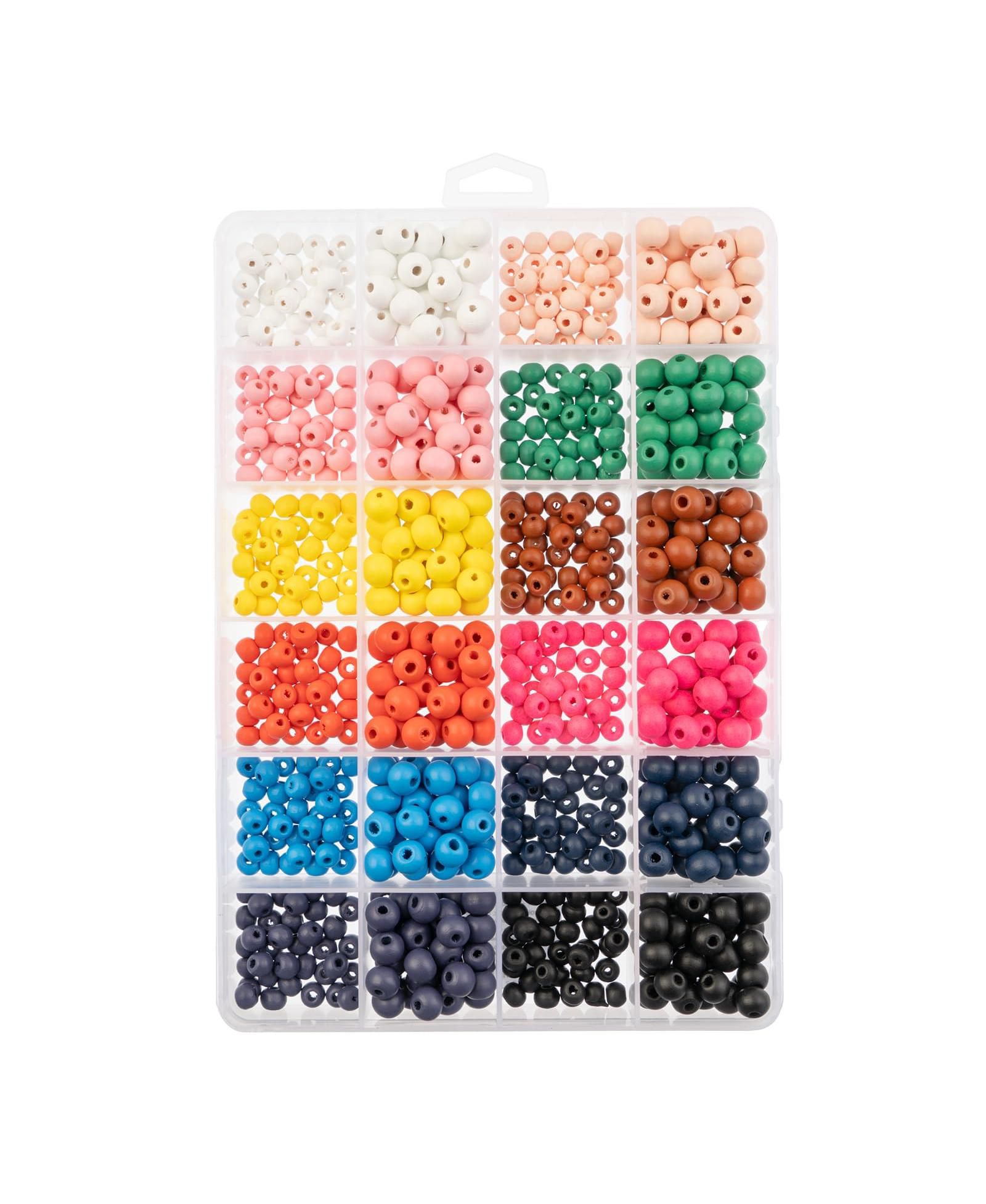 John Bead 840pcs 6mm 8mm Assorted Colors Wood Beads, Colorful Round Wooden Bead for DIY Crafts Jewelry Making Bead Box