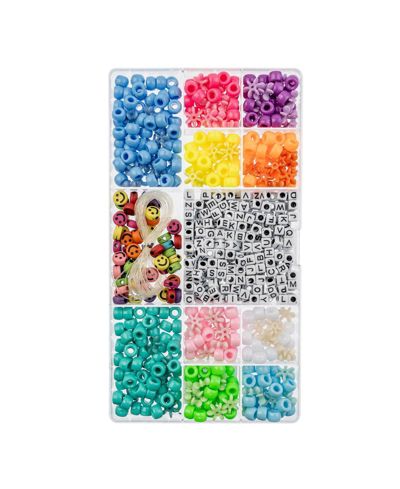 John Bead 600pcs Assorted Plastic Alphabet Pony Beads with 5m Elastic Cord for DIY Crafts Bracelets Necklaces Jewelry Making Bead Box