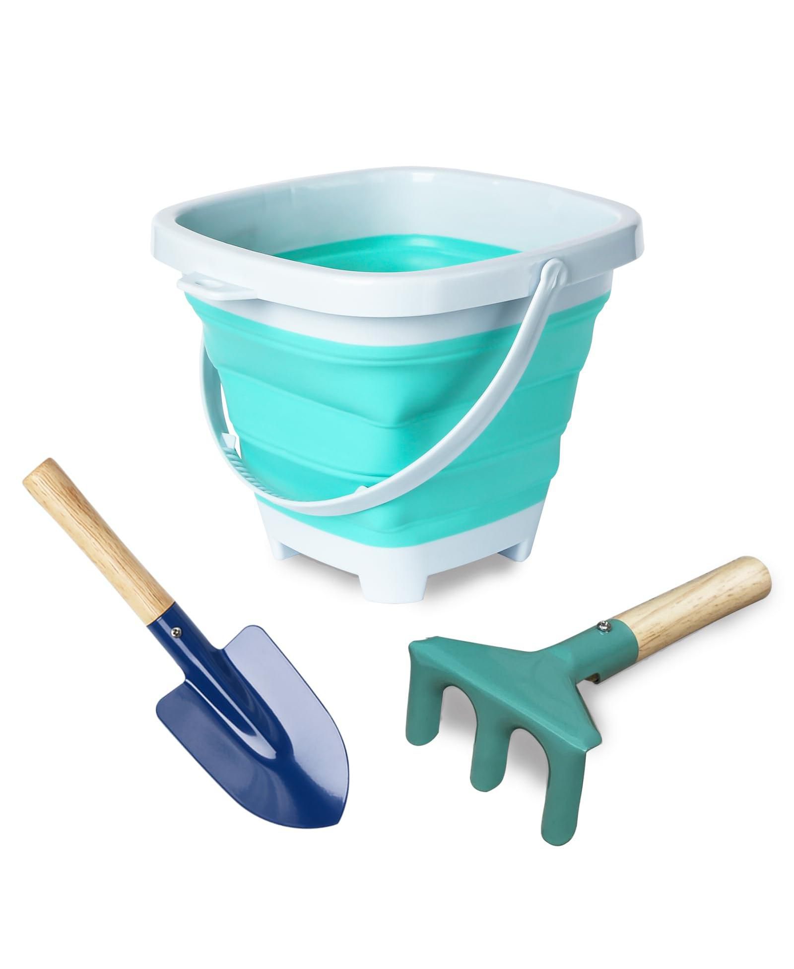 Gnuadz Collapsible Metal Beach Bucket Shovel Rake Set, 3-Piece, Ages 5-7