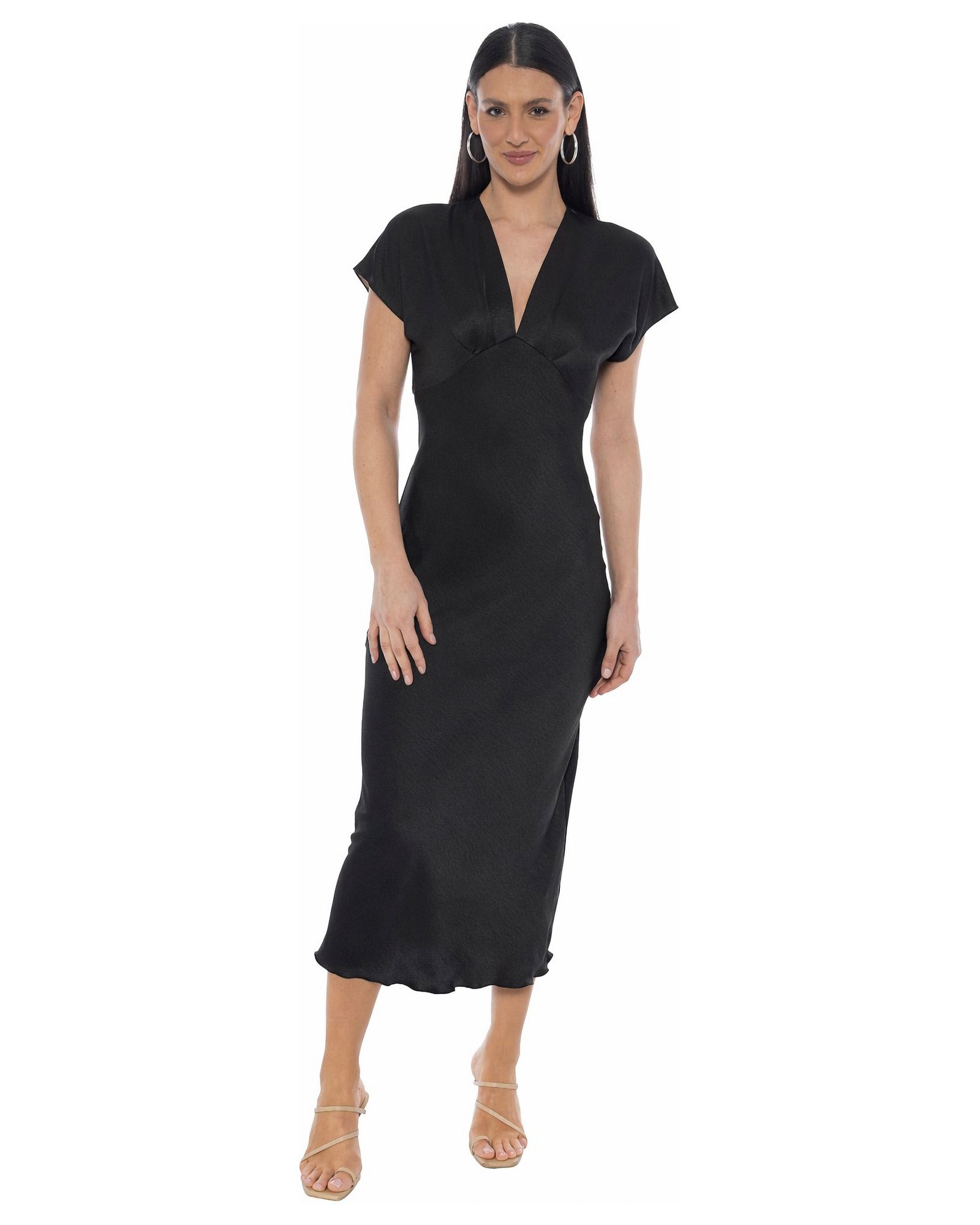 Bebe Women's Crepe Satin V-Neck Maxi Dress