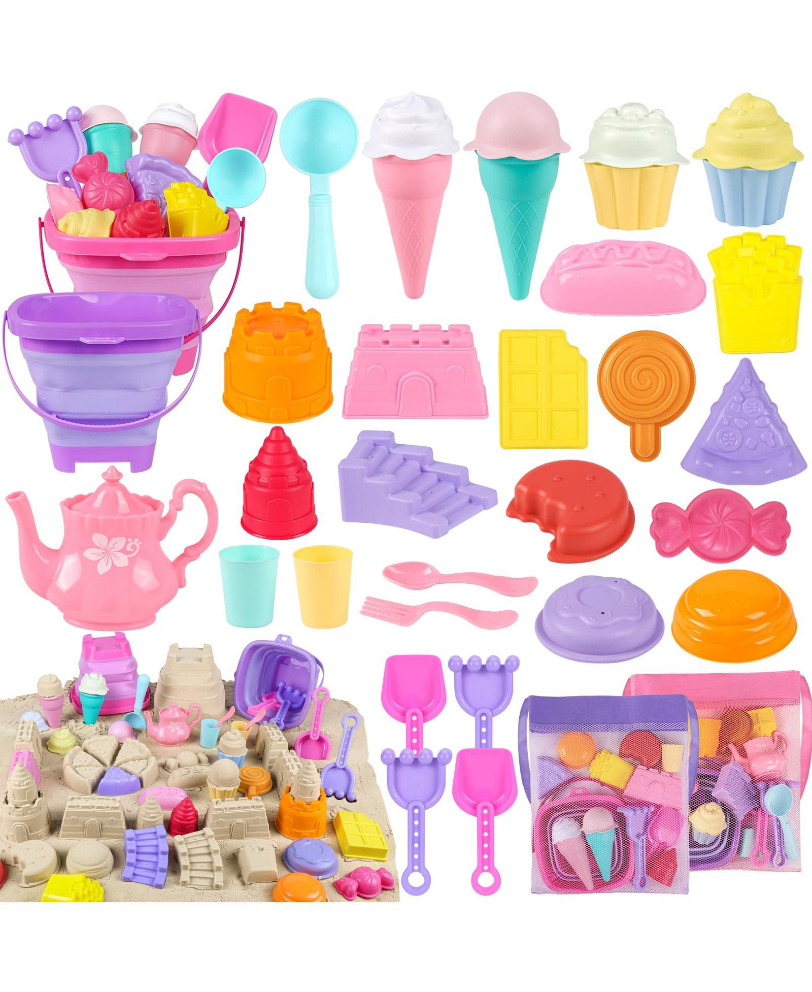 Gnuadz Collapsible Beach Toys Sand Castle Molds with Mesh Bag, Silicone 34-Piece Set, Ages 3-12