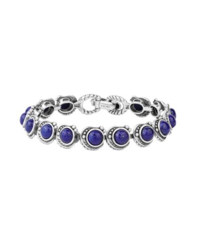 American West Jewelry  Sterling Silver Lapis Round Cabochon Tennis Bracelet