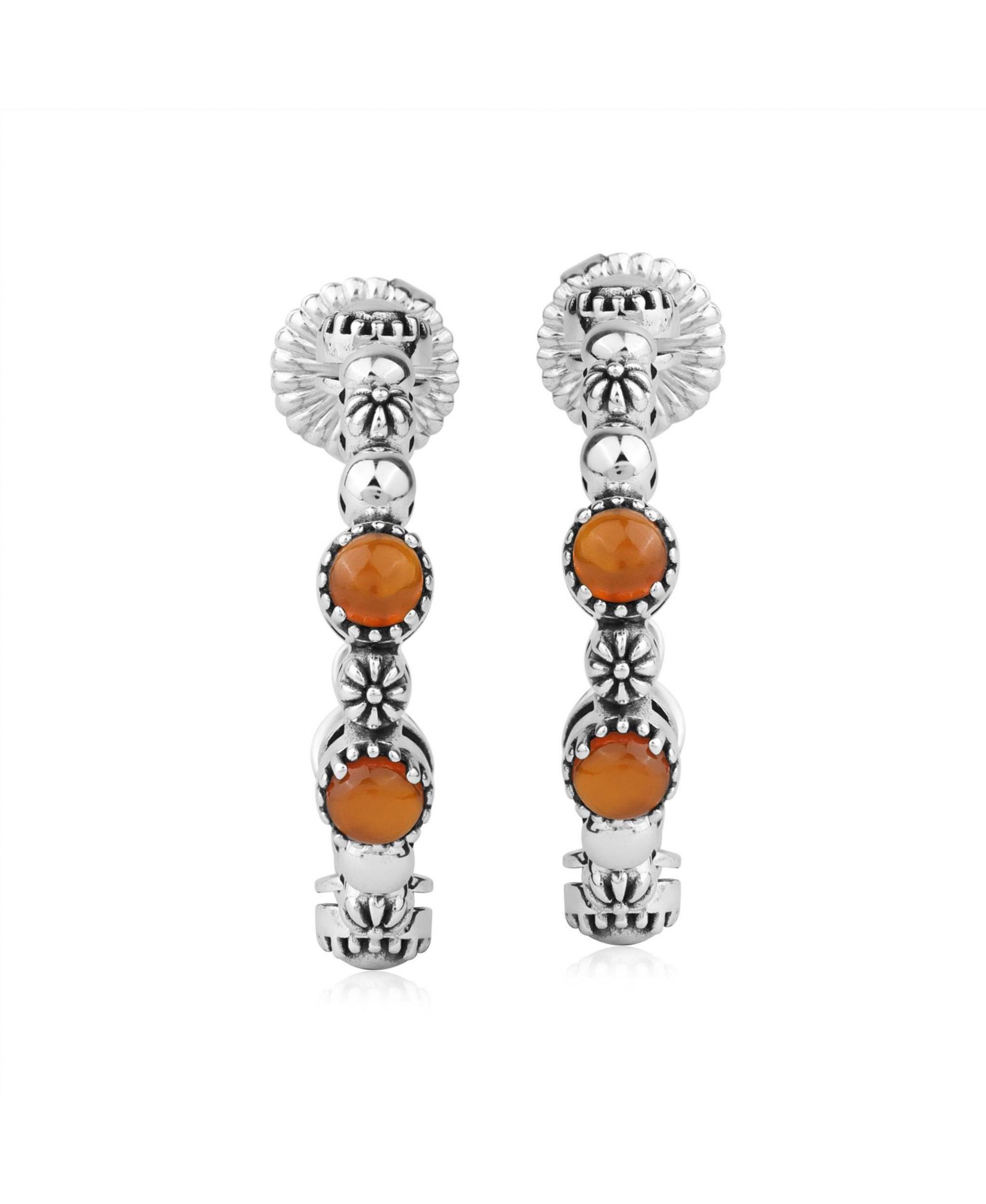 Серьги-кольца American West Jewelry Sterling Silver Onyx 1 Inch Concha